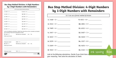 bus stop division worksheet year 4|Bus Stop Method Formal Division of 4 Digit Numbers with  .